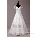 A line short sleeve backless korean style wedding white dress